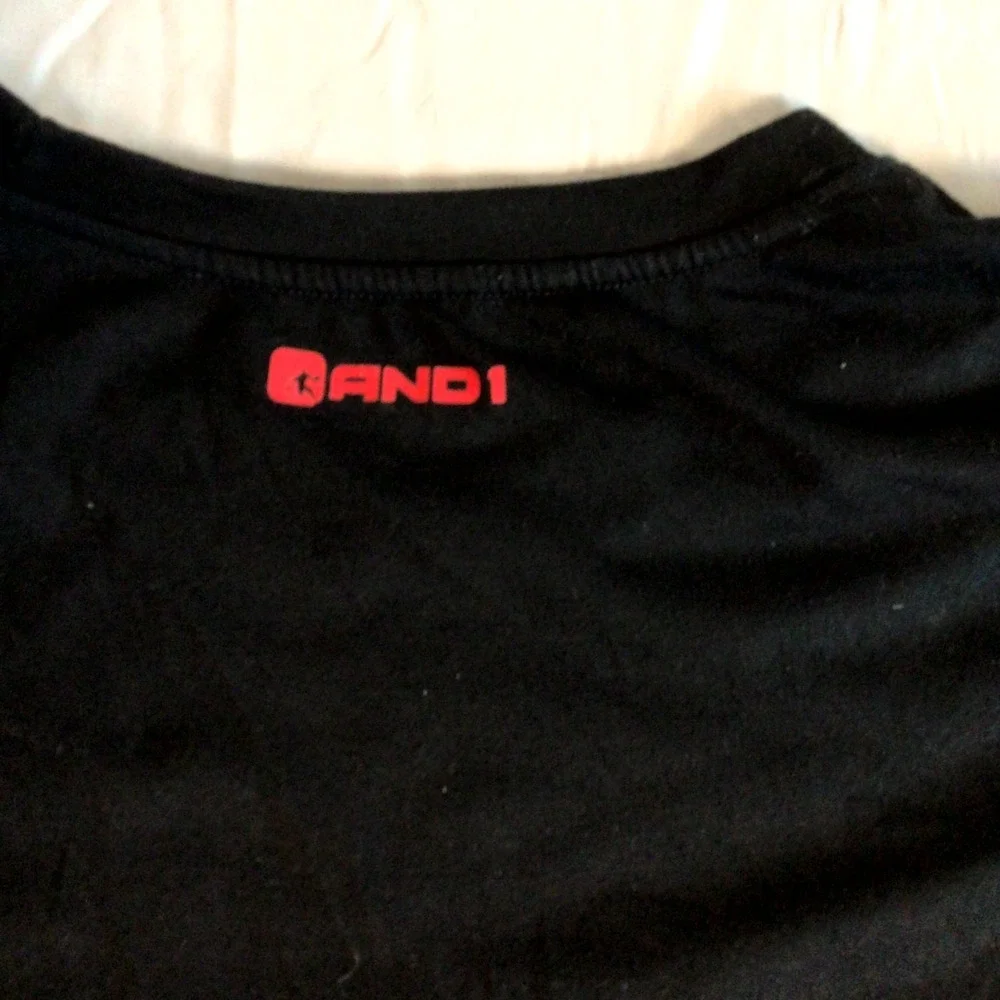 And1 Men's T-Shirt Large Black Red Graphic Streetwear Stop Sweating‎ Me Pullover